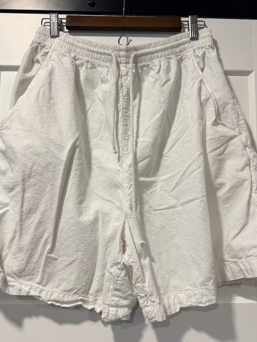 Dortas & Co. Vintage White Crinkle Cotton Elastic Waistband Drawstring Shorts